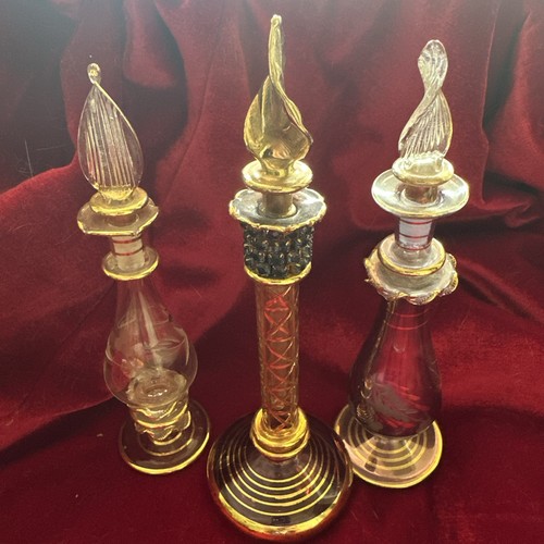 Set 3 Vintage Egyptian Handblown Gold Gilded Perfume Bottles with Dropper Dauber - Picture 1 of 16
