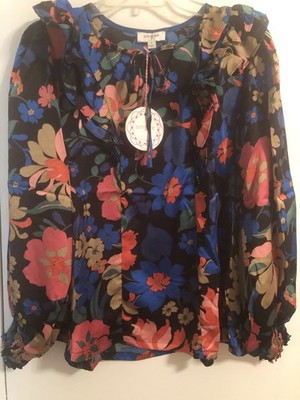 NWT Umgee Boutique Top Sz Small Black With Multi Flowers And Ruffles