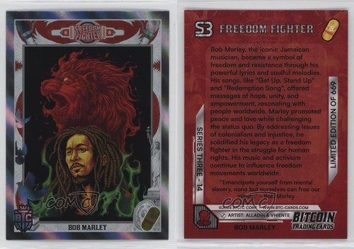 2024 Bitcoin Trading Cards: Warriors vs Villains Silver /669 Bob Marley #14 11vc - Bild 3 von 3