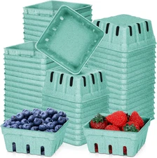 300 Pack Natural Pulp Fiber Berry Basket, Green Molded Berry Basket Produce Vent