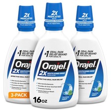 Orajel Nonseptic Mouth Sore Rinse 16oz Soothing Mint Flavor 3-Pack