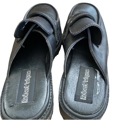 Robert Wayne Leather Slip Sandals Men US 9 Black Heavyweight Men’s Designer - Picture 8 of 10