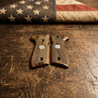 Beretta 92 96 92FS Full Size Wood Grips Double Diamond Checkered Medallion Red
