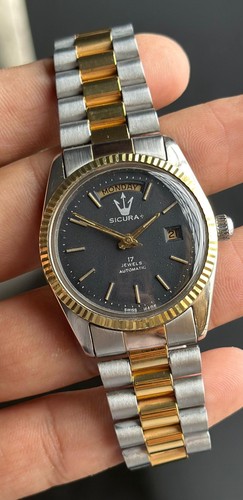 Rare Sicura dial repaint Full Lever Automatic 17 Jewels Watch For Mens swiss - Picture 2 of 9