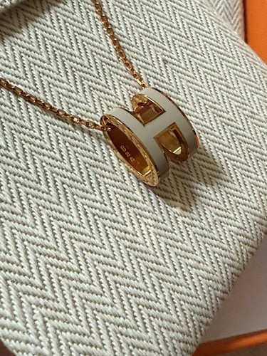 Authentic HERMES Pop H Rose Gold Plated Marron Glace Enamel Necklace - Bild 5 von 8