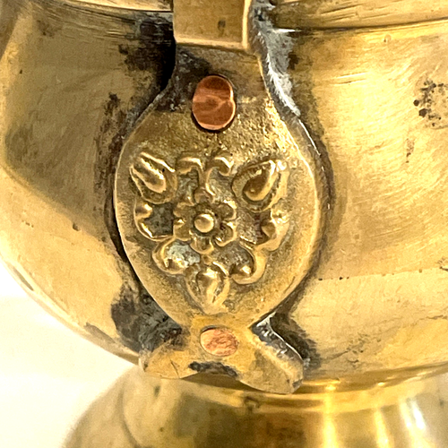 Vintage kleiner massiver Messing Kohle Schaufel Eimer - bemalter Holzgriff Wohndeko - Bild 2 von 9