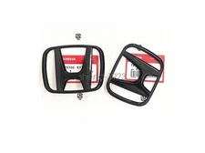 For Honda 2022-2025 Civic 11th 2PCS Glossy Black Front Griile Emblem Rear Badge