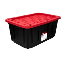 Hyper Tough 27 Gallon Snap Lid Plastic Storage Bin Container, Black with Red Lid