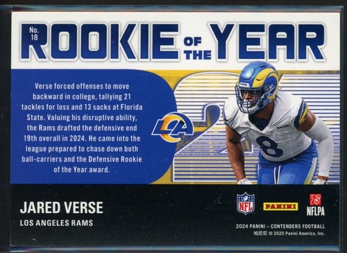 2024 Panini Contenders Jared Verse #18 Rookie of the Year RC - Picture 2 of 2