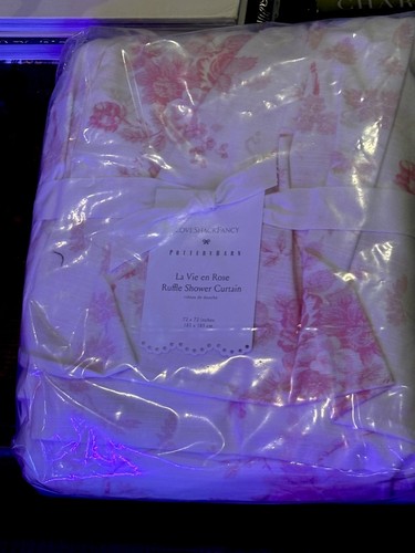 Pottery Barn LoveShackFancy Pink Rose Ruffled Shower Curtain NWT - Picture 2 of 3