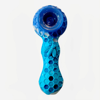 Blue Teal Honeycomb Silicone Tobacco Smoking Pipe - Scoop Utensil - Storage Cap