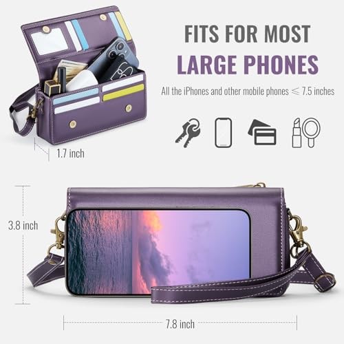 Small Crossbody Phone Purse, Women's RFID Crossbody Wallet Wristlet Purple - Picture 4 of 7