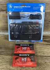 GE Compact Cassette Recorder AC/DC Cord 3-5301S & 2 Sony 90min Cassettes NEW!