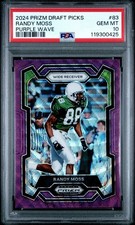 2024 PANINI PRIZM DRAFT PICKS PURPLE WAVE #83 RANDY MOSS PSA 10 POP 1