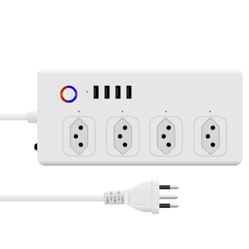 Power Strip WiFi Smartphone 4 AC Outlet 4-USB Port Extension Brazil Plug - Picture 7 of 11