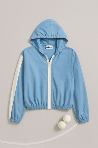 Prince Women’s Court Windbreaker Jacket Sky Blue/White Hooded Zip Front XXL NWT - Picture 1 of 6