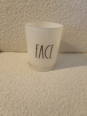 #ad Rae Dunn FACE Makeup Holder White Cased Glass Hard To Find 5” $15.00