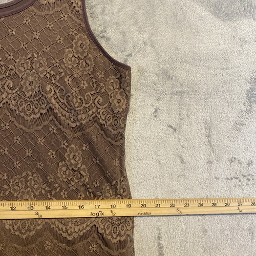 Maurices Tank Top Women Sz L Taupe Floral Lace Overlay Fringed Hem Whimsigoth - Picture 4 of 10