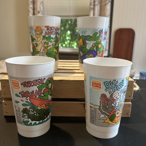 TEENAGE MUTANT NINJA TURTLES (1990) -- 4er Set Burger King Plastikbecher TMNT