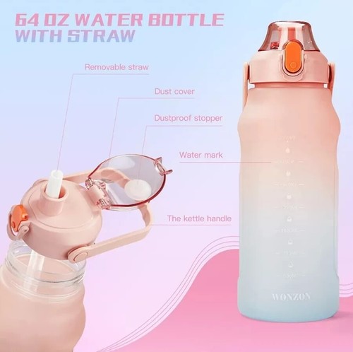 Water Bottle 2L BPA Free Sport Drinks Jug, Time Marking Lock Cover Leak Proof - Picture 6 of 6