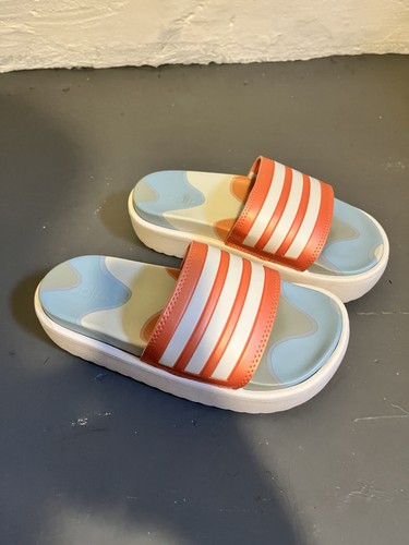 ADIDAS ADILETTE PLATFORM Slides Blue Orange HP6730 by Marimekko Sz 5 Brand New