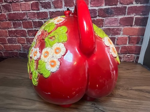 VINTAGE 1976 UNIVERSAL STATUARY CORP LARGE RED PLASTIC FLORAL PIG PIGGY BANK 19" - Picture 10 of 15