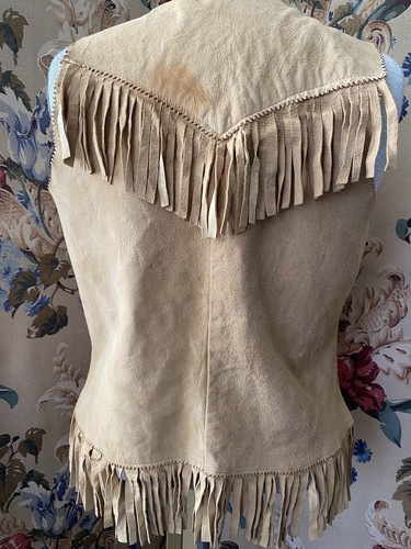 Vintage Miller Colorado Vest Western Beige Tan Suede Leather Fringe Hippy Boho - Picture 3 of 9