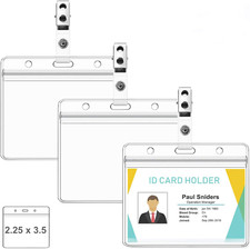 50 Pcs Badge Holders and Metal Clips Clear Plastic Horizontal Name Tag Holders w