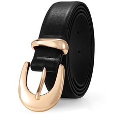Women Leather Belt for Jeans Pants Ladies Fashion Skinny belt with Gold Silve...