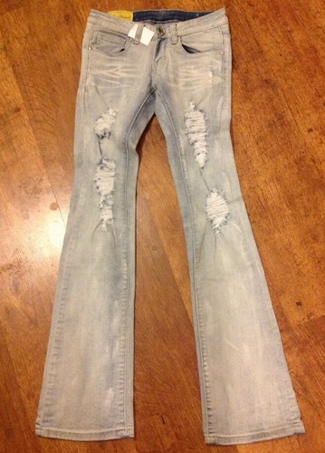 Machine Nouvelle distressed destroyed women's denim blue jeans 26x32 #7 - Picture 8 of 10