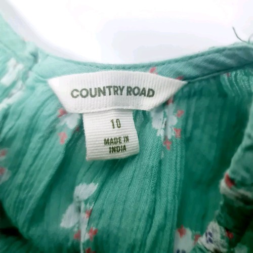 Country Road Size 10 Green Floral Crinkle Tie Cap Sleeve Sheer Long Tunic Top - Picture 10 of 12