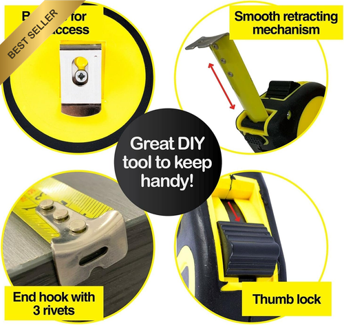 10M Heavy Duty Measuring Tape CM/Inch Easy Read 3-Lock Wrist Strap - Picture 4 of 12