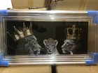 LION FAMILY PICTURE LIQUID ART CHROME FRAME KING QUEEN AND 1 PRINCESS 85x45cm