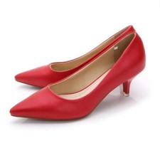Womens Pointed Toe Fashion Formal Dress Work Pumps Shoes Slip On Mid Kitten Heel