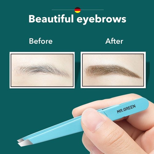 MR GREEN Perfect Eyebrow Tweezer Professional Plastic Dip Grip German Stainless - Picture 4 of 19