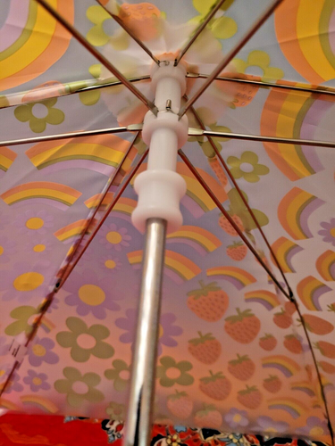 Kids Vinyl Bubble Umbrella Floral Strawberries Rainbow Peach Accents - Picture 6 of 12