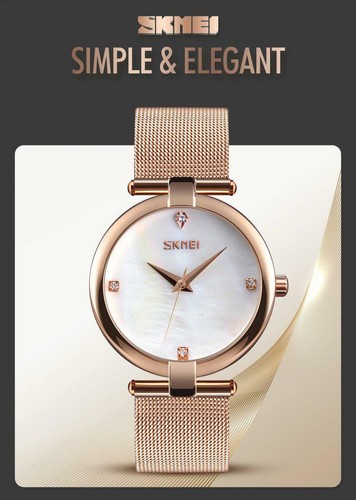 Reloj para mujer Skmei malla de oro rosa correa pulsera madre perla esfera - Imagen 3 de 10