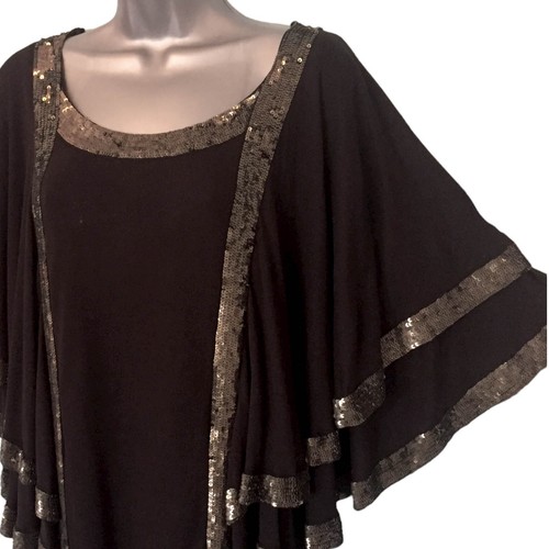 DAY Birger et Mikkelsen Dress Sz M Black Jersey Gold Sequin Tiered Kimono Sleeve - Picture 15 of 21