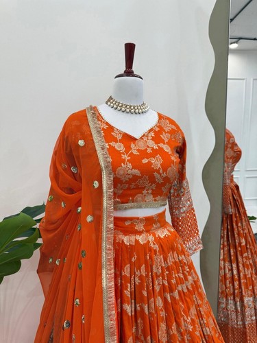 Elegant Jacquard Lehenga Choli Set, Thread & Sequin Embellished Party Wear - Picture 2 of 8