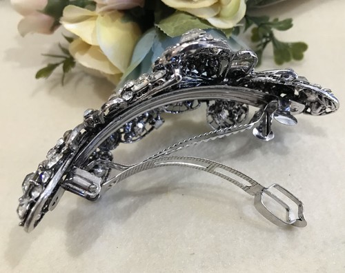 Antique gold Tone Rhinestone blue color metal Hair Clip Barrette ha14 - Foto 6 di 8