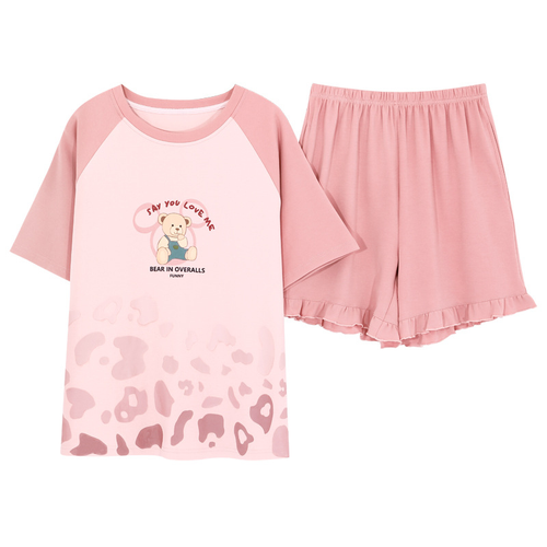 Pyjama Damen Kurzarm Shorts Baumwolle Große Größen Locker Haus Kleidung Set - Bild 5 von 29