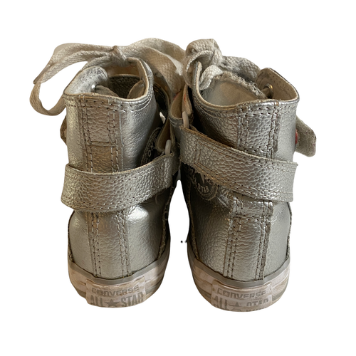 Converse All Star Silver Leather Hightop Lace Up Sneakers Shoes Youth Size 13.5 - Picture 2 of 8