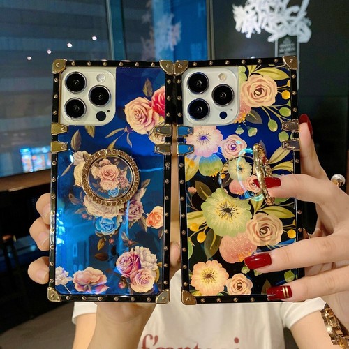 Blu-ray Flower Case Diamond Ring Cover For iPhone 13 Pro Max 12 11 XS XR 6 7 8