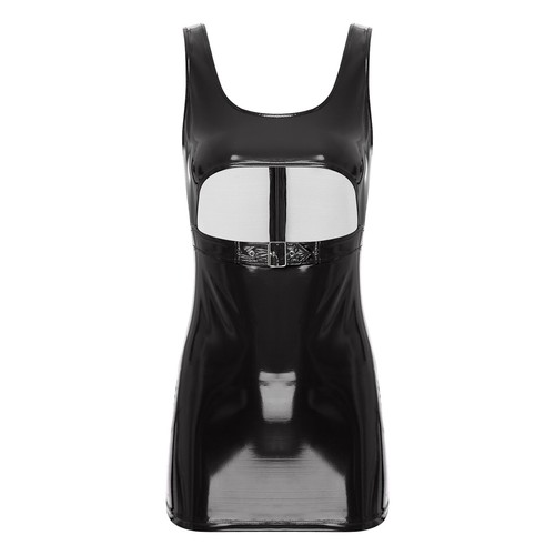 Womens Sexy PU Leather Mini Dress U Neck Sleeveless Cut Out Bodycon Clubwear - Bild 19 von 51
