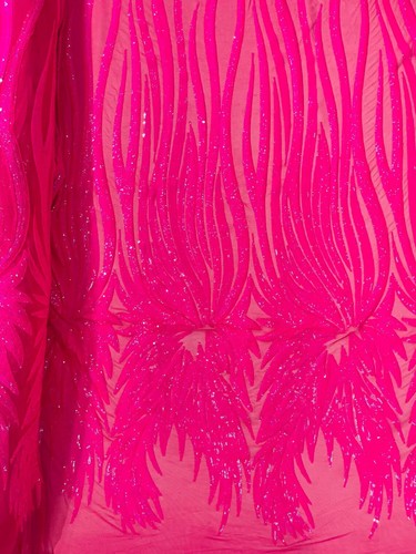 Wing Sequins Design - Hot Pink - 4 Way Stretch Embroidered Fabric By Yard - Picture 2 of 4