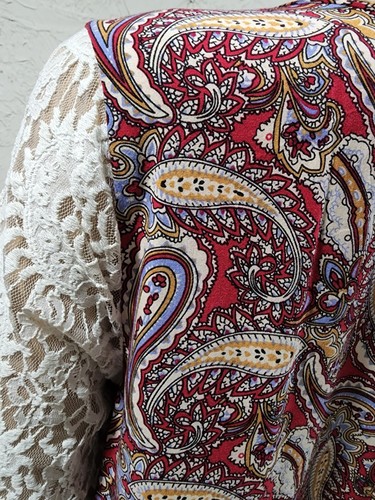 Umgee Womens Red Paisley Boho Tunic Dress Top Size S/M Lace Bell Sleeves - Picture 9 of 12