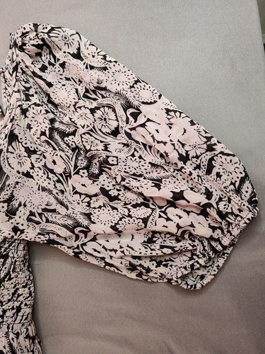 Vestido midi para mujer Anthropologie cuello cuadrado calado floral blanco negro XL - Imagen 7 de 12