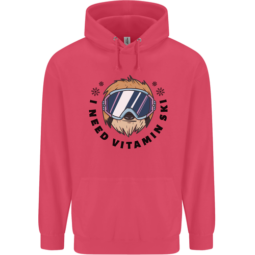 Vitamin Ski Funny Skiing Sloth Childrens Kids Hoodie - Picture 34 of 68