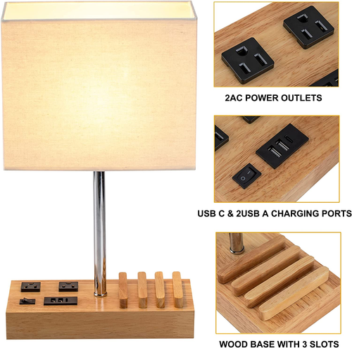 Desk Lamp with 3 USB Charging Ports, Table Lamp with 2AC Outlets and 3 Phone Sta - Picture 3 of 12