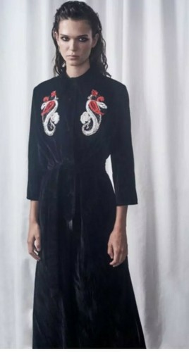 Attico UK 8 10 US Black Robe Dress kimono coat gown Velvet Mia Embroidered Beade - Picture 4 of 8